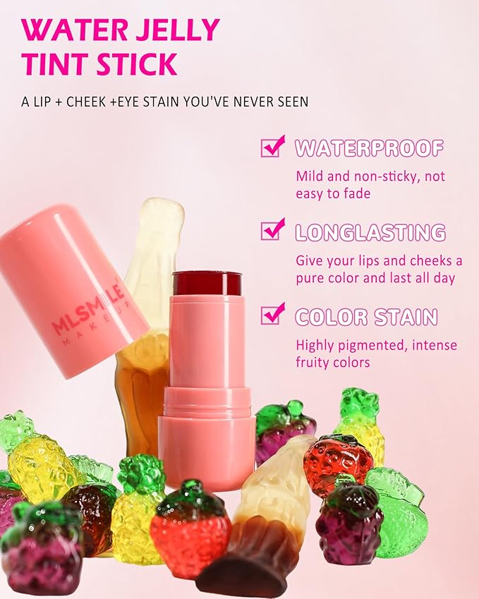 Makeup Jelly Tint, Cooling Water Jelly Tint Red Blush Stick, Sheer Lip & Cheek Tint Stain, Long Lasting Waterproof Jelly Blush Lip Gloss, Vivid Color, Non-Sticky, Buildable Tinted Jelly Lip Stains-03-VeraVaultWomen