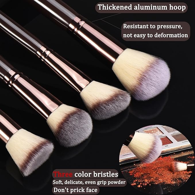 10 Piece Black brown Makeup Brushes and 10 Piece Makeup Sponge – Wooden Handle,with Soft Synthetic Bristles,|Professional Makeup Brushes set for Women & Girls|-VeraVaultWomen