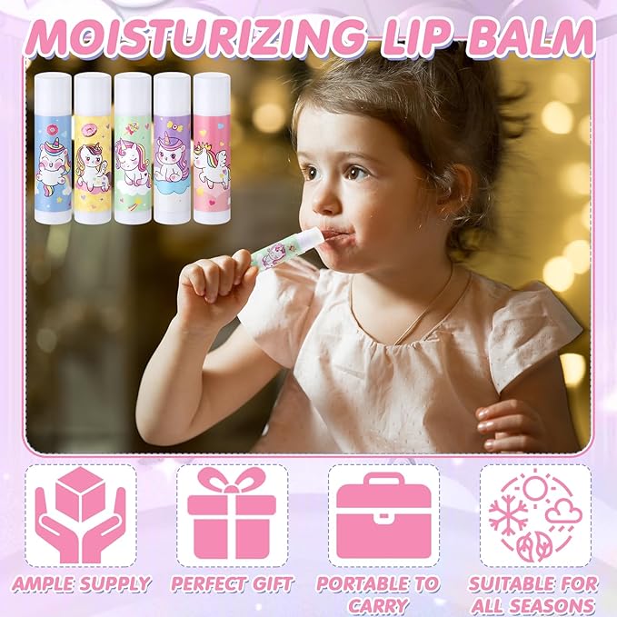 100 Pcs Unicorn Party Favors Lip Balms Bulk for Kids Birthday Party Moisturizing Lip Balm for Unicorn Themed Celebration Gifts Lip Care Products for Classroom Rewards Favor Party Supplies-VeraVaultWomen