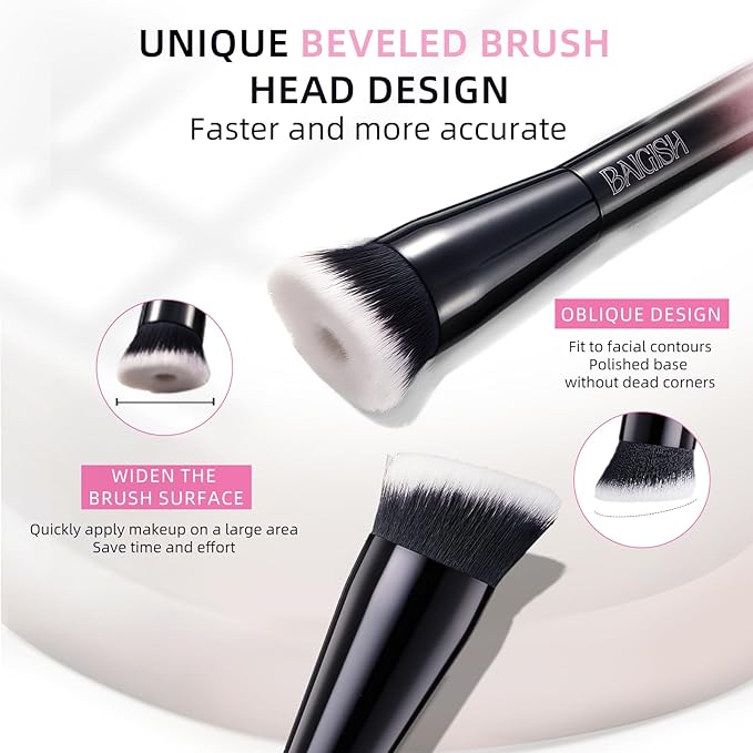Makeup Brush Set, Flat Top Kabuki Brush Premium Foundation Brush for Liquid, Cream, and Powder with 2 Makeup Sponge for Foundation, Powder, Blush, and Concealer-VeraVaultWomen