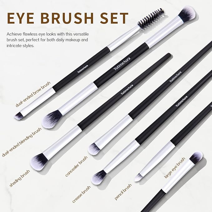 Makeup Brush Set 10pc, Dual-Ended Makeup Brushes For Bronzer, Contour, Eyeshadow, Blush, Concealer, Foundation-VeraVaultWomen