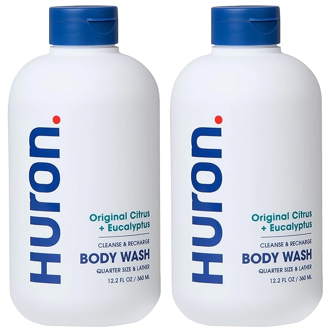 Huron Men's Moisturizing Body Wash - Crisp Citrus, Eucalyptus, Mint & Aromatic Greens Scent, 12.2 fl oz (2 Pack)-VeraVaultWomen