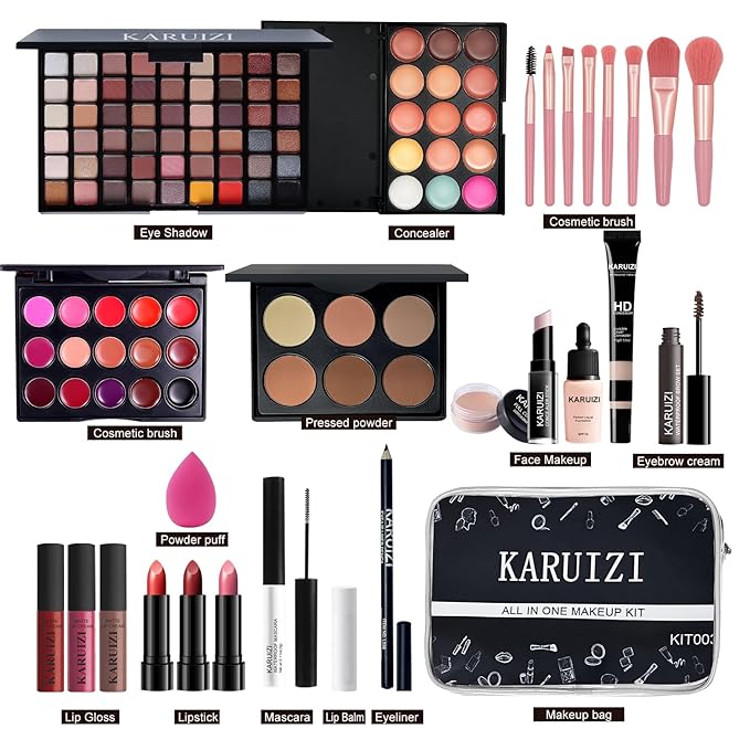 Makeup Kit All-in-one Makeup Gift Set for Women Full Kit, Eyeshadow Palette, Lip Gloss Set, Lipstick, Blush, Foundation, Concealer, Mascara, Eyebrow Pencil,Include Brush Set(KIT019)-VeraVaultWomen
