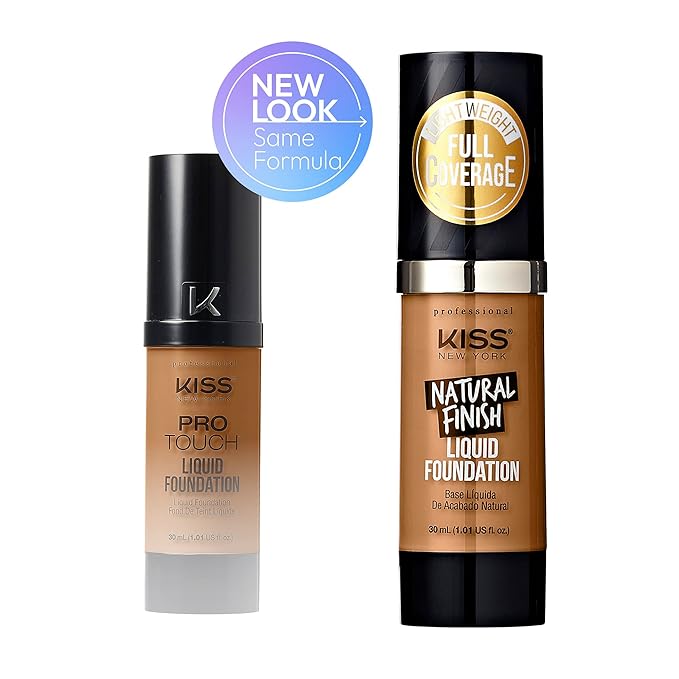 Kiss New York Professional Liquid Foundation - Lightweight and Hydrating Formula, Natural Finish, Control Shine, Cover Pores, Medium to Full Coverage, Green Tea Extract (Warm Honey)-VeraVaultWomen
