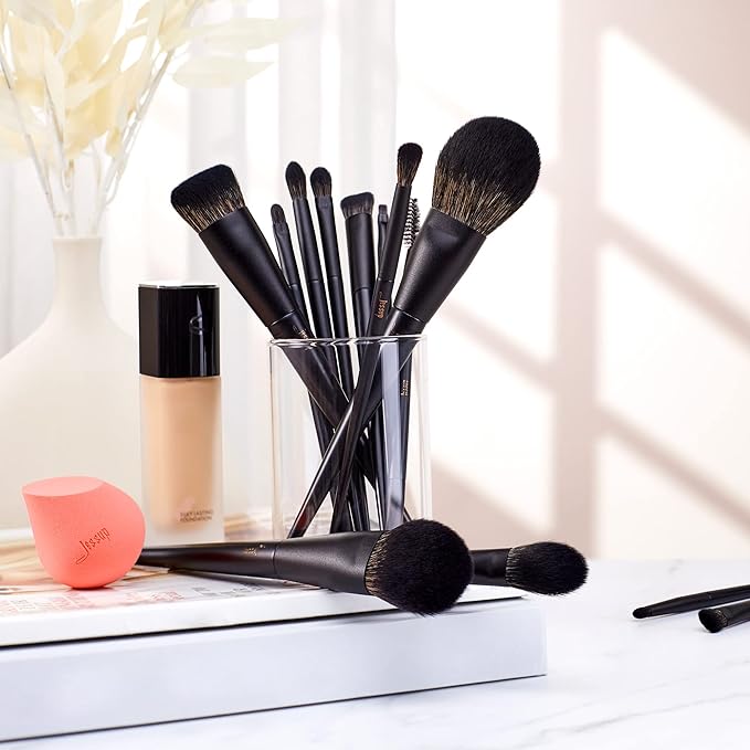 Makeup Brushes Set Jessup Make up Brushes 14Pcs Black Kabuki Foundation Eyeshadow Contour Concealer Powder Eyeliner Crease Eyebrow Blending Brush, T336-VeraVaultWomen