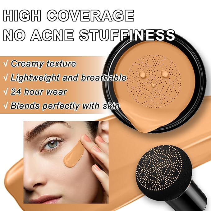 Mushroom Head Air Cushion CC Cream BB Cream Even Skin Tone Liquid Foundation, Concealer Lasting Makeup Base Primer (#06 Brown)-VeraVaultWomen