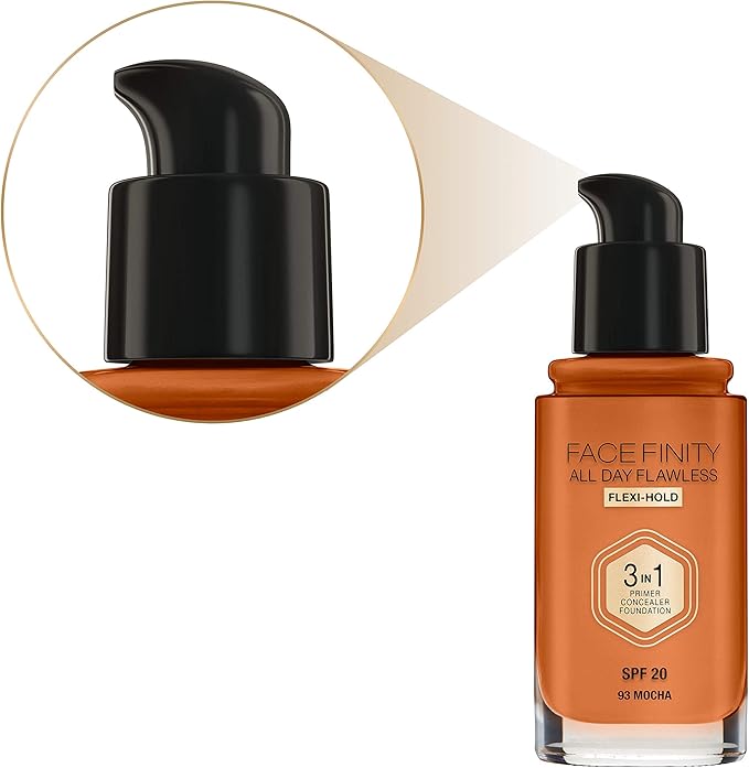 Max Factor Facefinity 3-in-1 All Day Flawless Liquid Foundation, SPF 20-93 Mocha, 30 ml-VeraVaultWomen