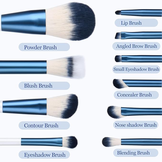 Makeup Brushes Set With Case 10Pcs White Makeup Brush Kit Foundation Eyeshadow Powder Blending Kabuki Eyebrow Eyelash Brushes Cosmetic Brush Travel Kit Gift (White+Blue)-VeraVaultWomen