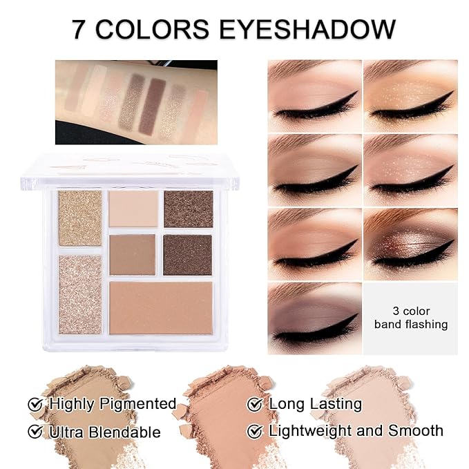 Makeup Kit for Teens Girls, Makeup Present Set for Women, Makeup Full Kit for Beginners, Mini Makeup Bundle Include 7 Latte colors Matte & Shimmer Pigmented Eyeshadow Palette, Eyebrow Powder-VeraVaultWomen