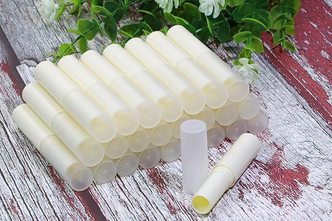 0.14oz Empty Flavored Lip Balm Container Tubes Plastic Homemade Moisturizing Lip Stick with Caps Bulk Fit for Women Adult DIY Making Supplies, 25 Count (Beige)-VeraVaultWomen