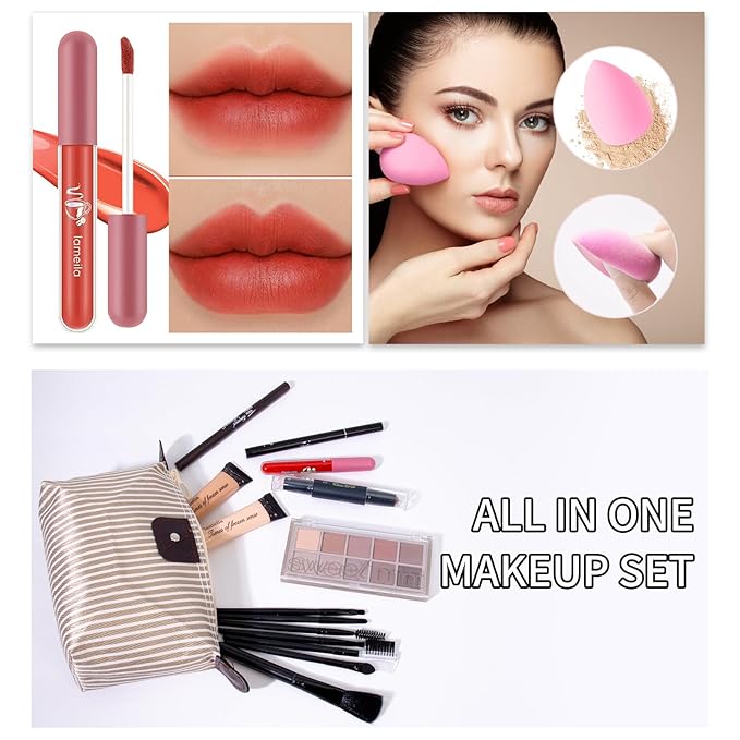Makeup Kit For Girls Teens Women, Makeup Set, Makeup Present,Includes Eyeshadow Palette, Foundation, Eyebrow Pencil, Eyeliner, Lip Gloss, Counter Stick, Makeup Brush Set Bag & Sponge-VeraVaultWomen
