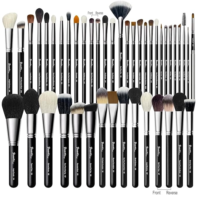 Makeup Artist MUST HAVES 42Pcs Makeup Brushes Set with Real Natural Goat Hair By BUEART DESIGN (42Pcs Matte Pearl Black)-VeraVaultWomen
