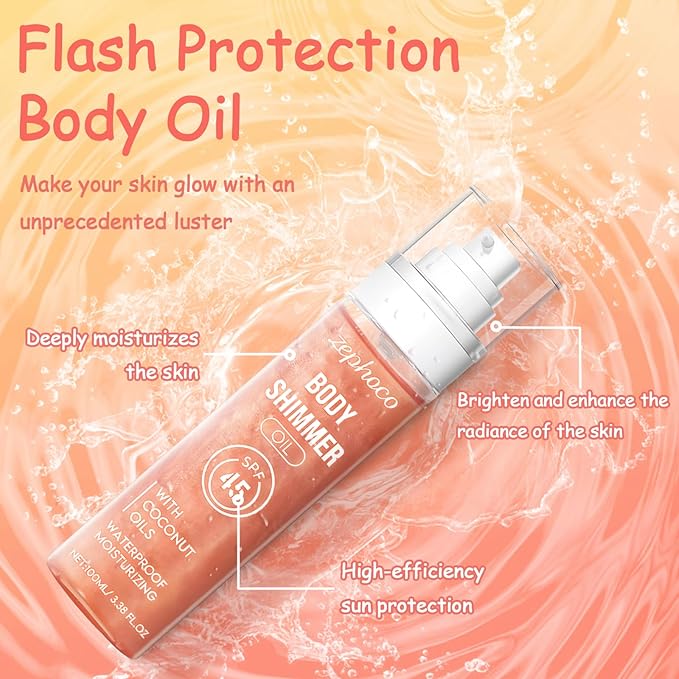 Broad Spectrum SPF 50 Sheer Body Sunscreen Setting Mist Sunscreen Body Glow Oil Spray for Face & Body with Gold Mica Sun-kissed Glow Skin Illuminator Hydrating Non-Greasy (A)-VeraVaultWomen
