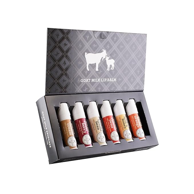 Dionis Goat Milk Lip Balm Deluxe Gift Box Set of 6 Vanilla, Coconut, Milk & Honey, Berry, Peppermint & Blood Orange Scented Chapstick - Shea Butter & Coconut Oil Gifts For Her, Protect & Restore Lips-VeraVaultWomen