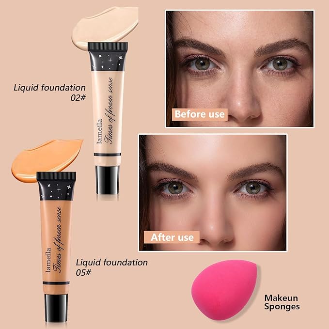 Makeup Kit for Teen Girls,All in One Makeup Kit for 2X16 Colors Eyeshadow Liquid Foundation Eyeliner Pencils Contouring Stick Lip Gloss Eyebrow Pencils 8Pcs Makeup Brushes etc (rainbow)-VeraVaultWomen