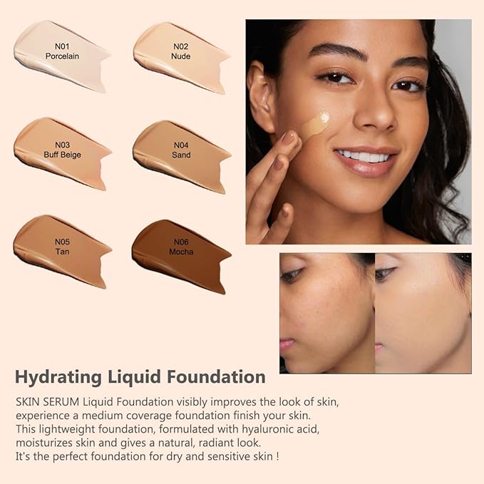 MAEPEOR Hydrating Foundation 6 Colors Full Coverage Liquid Foundation Naturally Mattle Oil-Control Foundation for All Skin Tone (04 Sand)-VeraVaultWomen