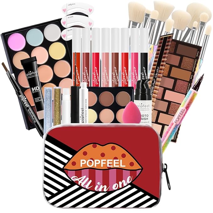 Makeup Kit for Women Full Kit, All in One Makeup Sets for Teens Girls Beginner Gift, Includes Eyeshadow Palette, Liquid Foundation, Concealer, Lip Gloss, Mascara, Powder Puff-VeraVaultWomen