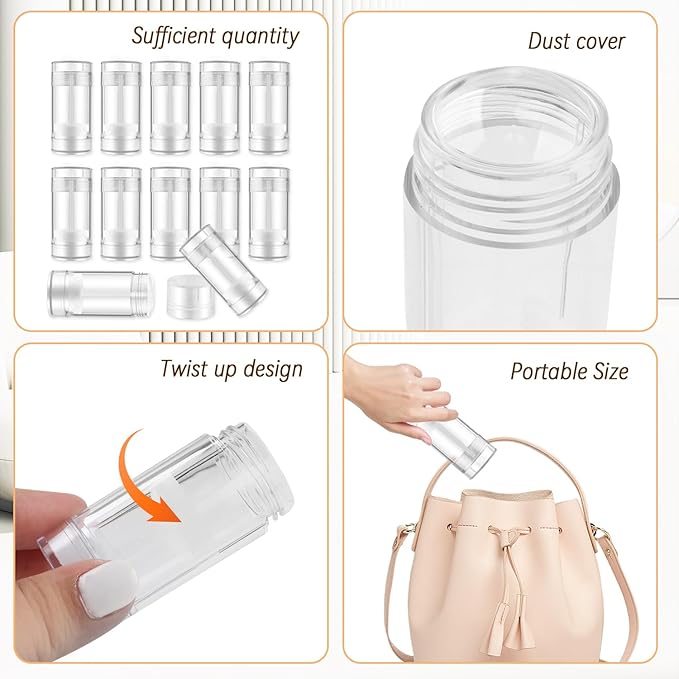 12 Pieces 15g Clear Plastic Deodorant Containers,Empty 1/2 oz Travel Lip Balm Tubes,Refillable Twist-UP Solid Perfume Tubes,Lipstick Tubes for DIY-VeraVaultWomen