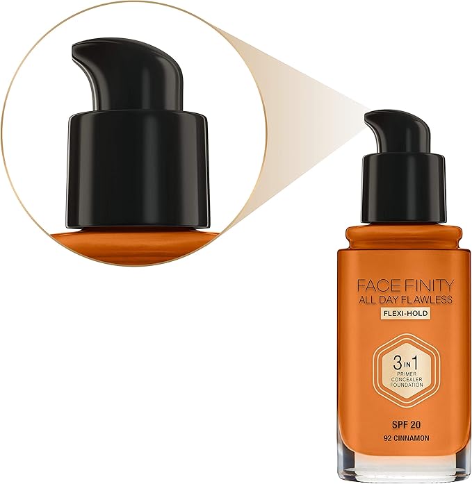 Max Factor Facefinity 3-in-1 All Day Flawless Foundation SPF 20#092 Cinnamon 7.05 Ounce-VeraVaultWomen