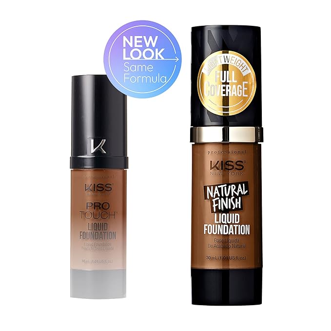 Kiss New York Professional Liquid Foundation - Lightweight and Hydrating Formula, Natural Finish, Control Shine, Cover Pores, Medium to Full Coverage, Green Tea Extract (Caramel)-VeraVaultWomen