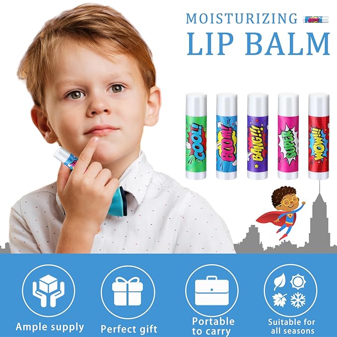 100 Pcs Hero Party Favors Lip Balms Bulk for Kids Birthday Party Moisturizing Lip Balm for Hero Themed Celebration Gifts Lip Care Products for Classroom Rewards Favor Party Supplies-VeraVaultWomen