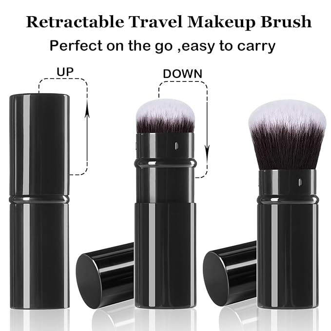 Makeup Brush 2 Pack, Retractable Travel Kabuki Powder Makeup Brush, Foundation Face Blush Brushes for Blending Liquid, Blush, Bronzer, Buffing, Sunscreen,Flawless Cosmetics-VeraVaultWomen