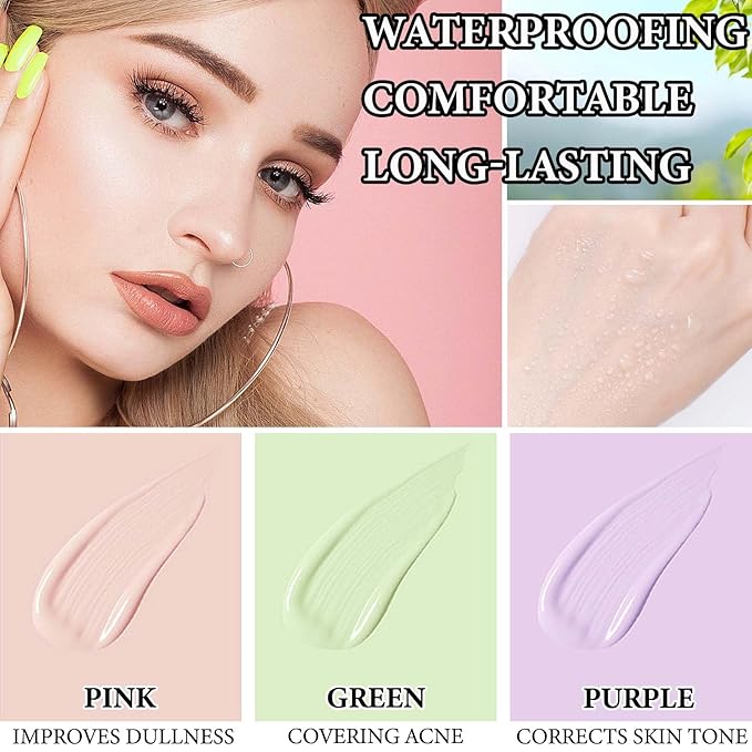1 Pcs One Step Color Corrector,Natural Isolation Cream,Face Primer Makeup Tricolor Tinted Moisturizer,Oil Control & Moisturizing Skin Tone Correcting and Brightening Primer Concealer Foundation-VeraVaultWomen