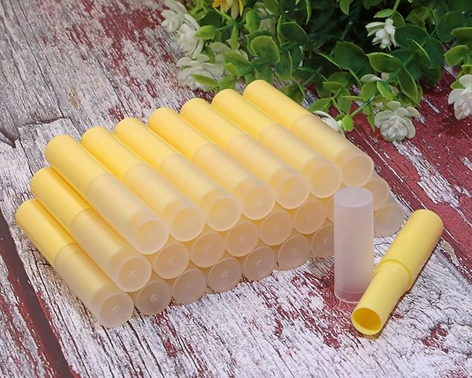 0.14oz Empty Flavored Lip Balm Container Tubes Plastic Homemade Moisturizing Lip Stick with Caps Bulk Fit for Women Adult DIY Making Supplies, 25 Count (Yellow)-VeraVaultWomen