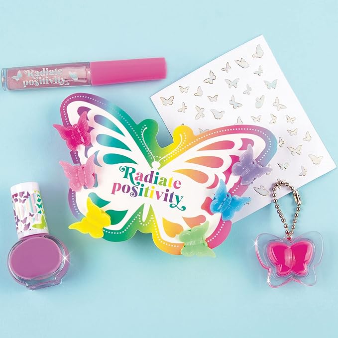 Make It Real: Butterfly Dreams Cosmetic Set - 11 Pieces, Tweens & Girls, Includes 6 Butterfly Hair Clips, Polish, Nail Stickers, 2 Lip Gloss & Instructions, Butterflies, Makeup & Beauty, Kids Ages 8+-VeraVaultWomen