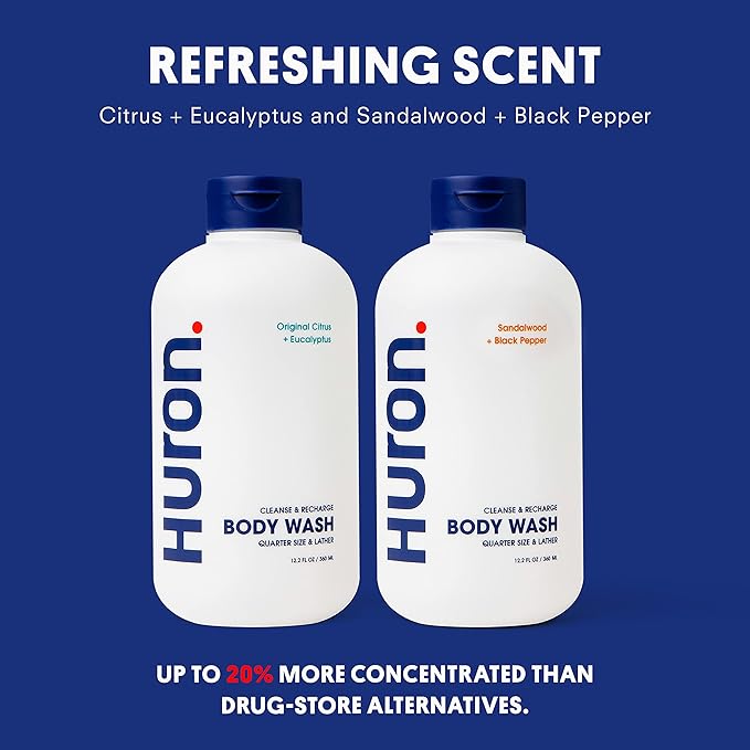 Huron Men's Moisturizing Body Wash - Crisp Citrus, Eucalyptus, Mint & Aromatic Greens Scent, 12.2 fl oz (2 Pack)-VeraVaultWomen