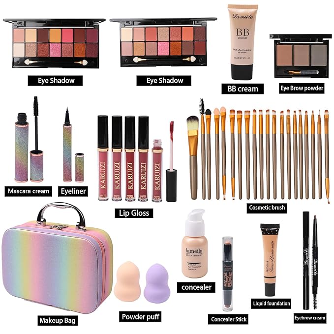 Makeup Kit All-in-one Makeup Gift Set for Women Full Kit Gift Set for Women,Girls & Teens,Makeup Gift Set for Women & Girls (Colorful bag)-VeraVaultWomen