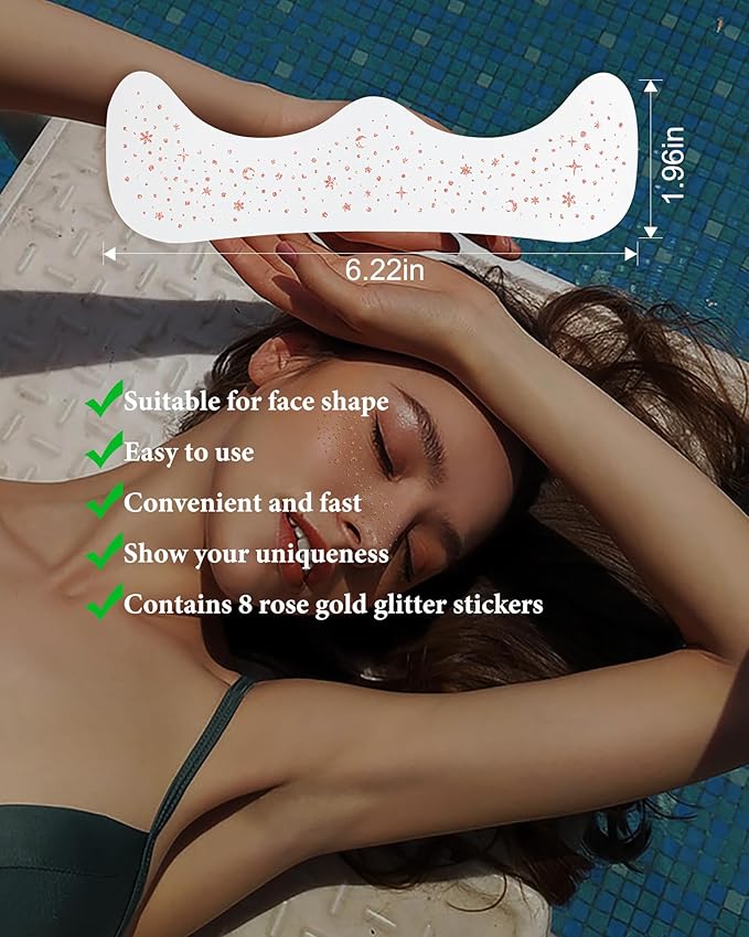 Glitter Freckles -Body Glitter Rave Festival Accessories - Rose Gold Face Glitter Waterproof Face Tattoos Speckles Makeup Patches for Women, Grils, Cosplay & Country Concerts - 8 Counts