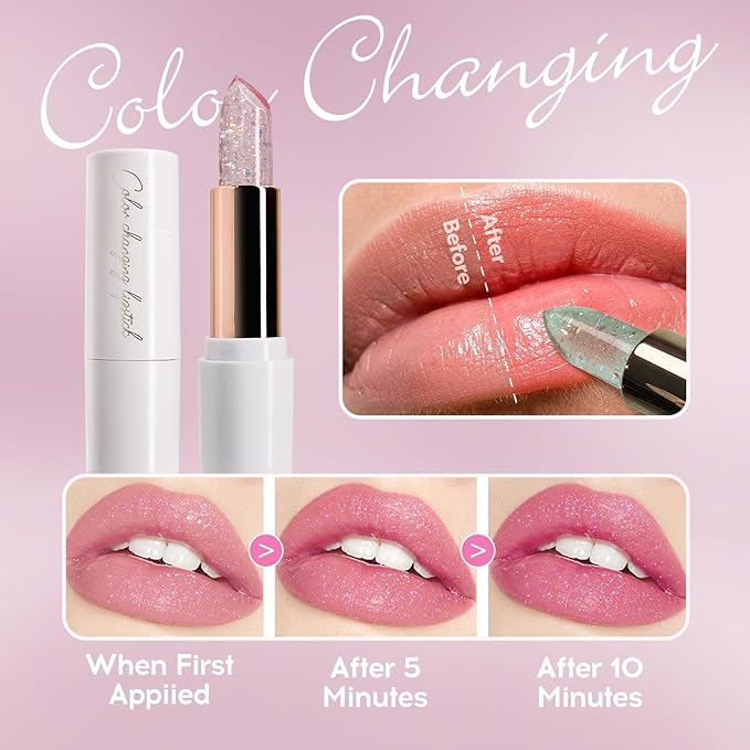 Magic Color Changing Lipstick, pH Lip Balm Glitter Shimmer Lipstick Plumping Glimmer Glow Jelly Lipstick, Hydrating Lasting Nourishing Moisture Lip Care Temperature Color Change Lip Gloss (4#)-VeraVaultWomen