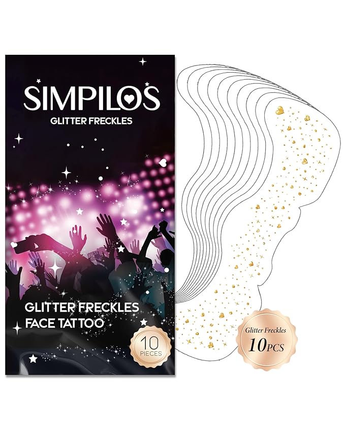 Glitter Freckles, Face Glitter for Kids Women Girls, Waterproof Glow Up Singer Concerts Festival Rave Accessories (Gold - Hearted)