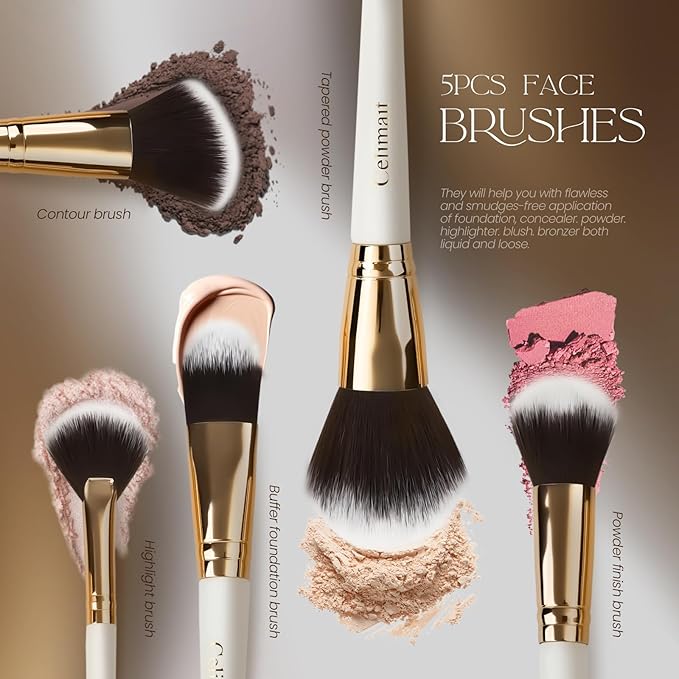 Makeup Brushes Set 12 Piece Professional & Beginner Friendly, Soft Synthetic Bristles for Face Eyeshadow Blending, Easy to Clean Travel Ready with Case, Ergonomic Wooden Handle Hypoallergenic (White)-VeraVaultWomen