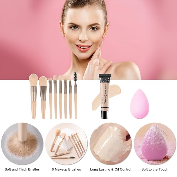 Makeup Kit for Teens Girls, Makeup Present Set for Women, Makeup Full Kit for Beginners, Mini Makeup Bundle Include 7 Puce colors Matte & Shimmer Pigmented Eyeshadow Palette, Eyebrow Powder-VeraVaultWomen