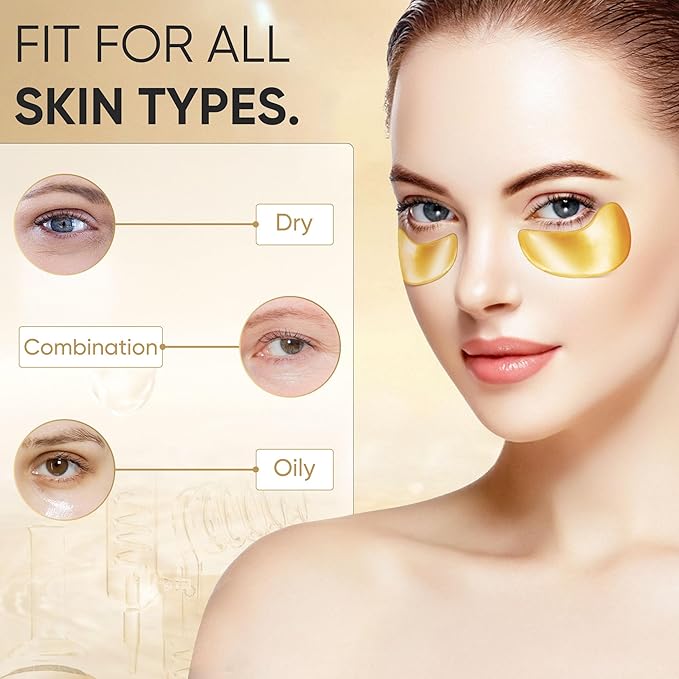 100Pcs/50Pairs Under Eye Patches Gold for Dark Circles, Puffy Eyes, and Wrinkles, 24K Gold Eye Mask for Face, Eye Cream for Men and Women-VeraVaultWomen