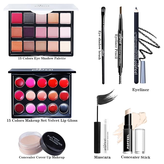 Makeup Kit for Women, All in One Makeup Gift Set for Women and Teen Girl, Full Makeup Kit with Lipgloss Eyeshadow Palette Concealer Stick Mascara Eyeliner Pencil Eye Shadow Brush-VeraVaultWomen