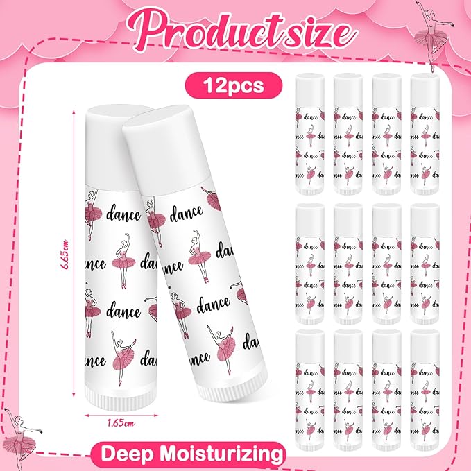 12 Pack Dance Theme Ballet Lip Balms Bulk Moisturizing Lip Balms Back To School Gift Ballet Gifts Lip Balm Christmas Thanksgiving Day Dance Party Thanks Gift for Dancer Girl Woman-VeraVaultWomen