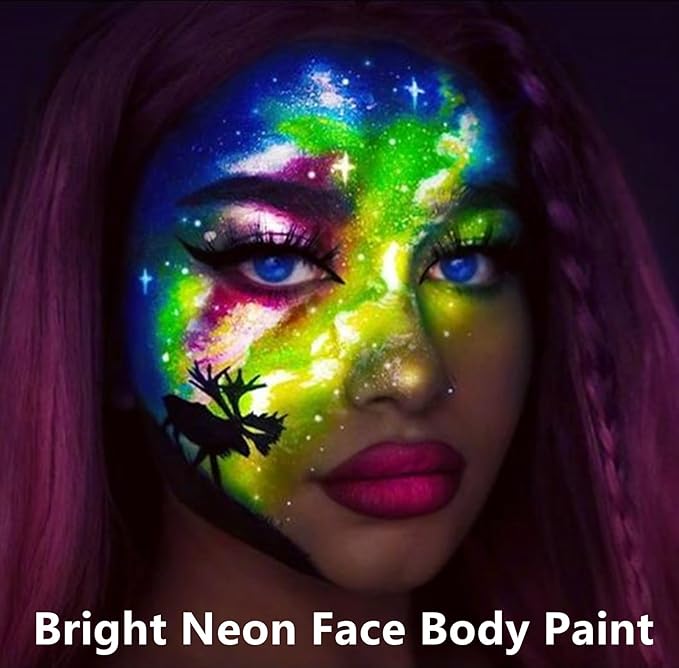 Go Ho Neon Yellow Body Paint Washable(2.37oz,70ml),under UV Blacklight Neon Face Paint,Water Based Neon Fluorescent Yellow Face Paint for Adults Children SFX Cosplay Costumes Halloween Makeup-VeraVaultWomen