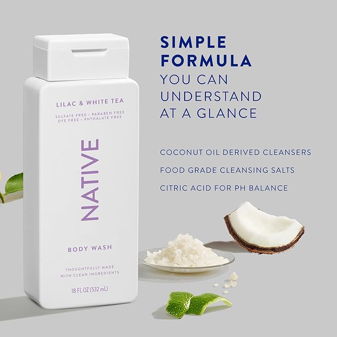 Native Body Wash Contains Naturally Derived Ingredients | For Women & Men, Sulfate, Paraben, & Dye Free Leaving Skin Soft and Hydrating | Lilac & White Tea 18 oz - 2 Pk-VeraVaultWomen