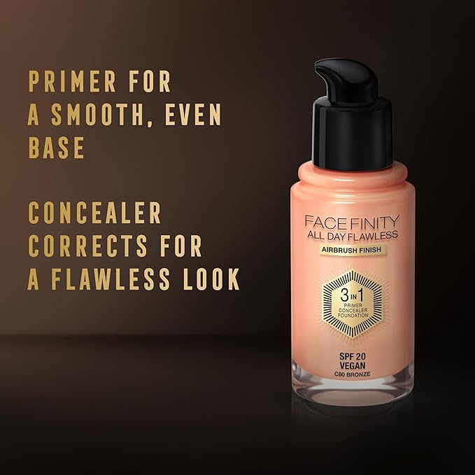Max Factor Facefinity 3-in-1 All Day Flawless Liquid Foundation, SPF 20-32 Light Beige, 30 ml-VeraVaultWomen