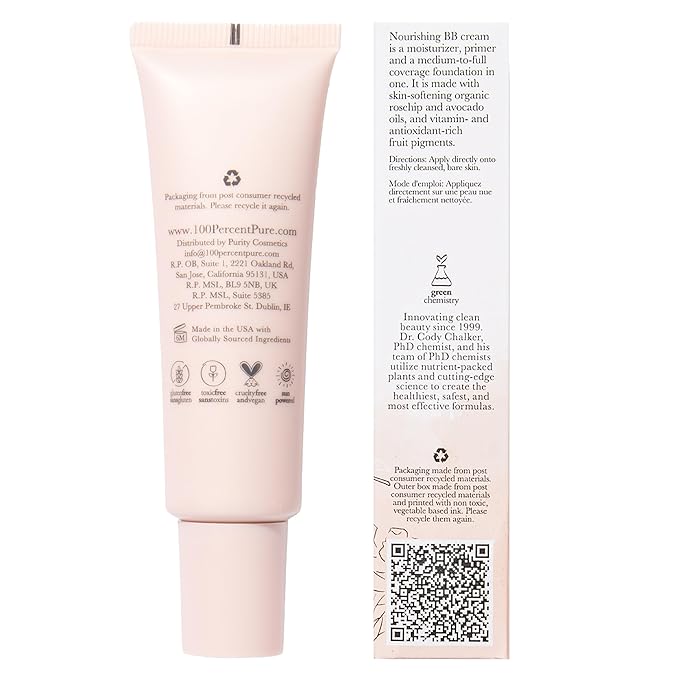 100% PURE BB Cream Shade 20 Aglow Full Face Coverage Skin Care & Glow - All-In-One Primer Concealer & Foundation Makeup - Shimmery, Dewy Youth Medium Color w/Warm Undertone - Vegan - 1 Fl Oz-VeraVaultWomen
