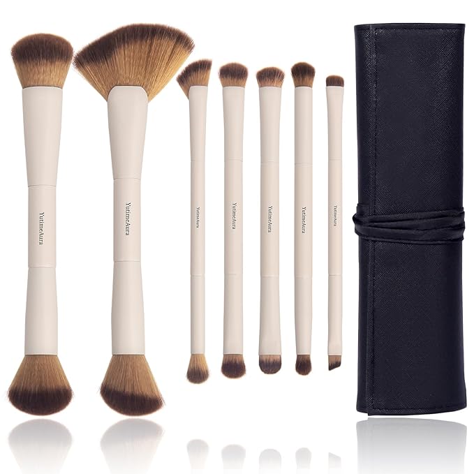 Makeup Brushes, Dual End Makeup Brush Set 7 Pcs, Foundation Contour Powder Concealer Eye Shadows Blush Make Up Brushes, Travel Gift Set, Cruelty-Free-VeraVaultWomen