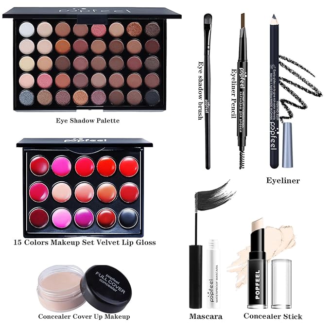 Makeup Kit for Women, All in One Makeup Gift Set for Women and Teen Girl, Full Makeup Kit with Lipgloss Eyeshadow Palette Concealer Stick Mascara Eyeliner Pencil Eye Shadow Brush-VeraVaultWomen