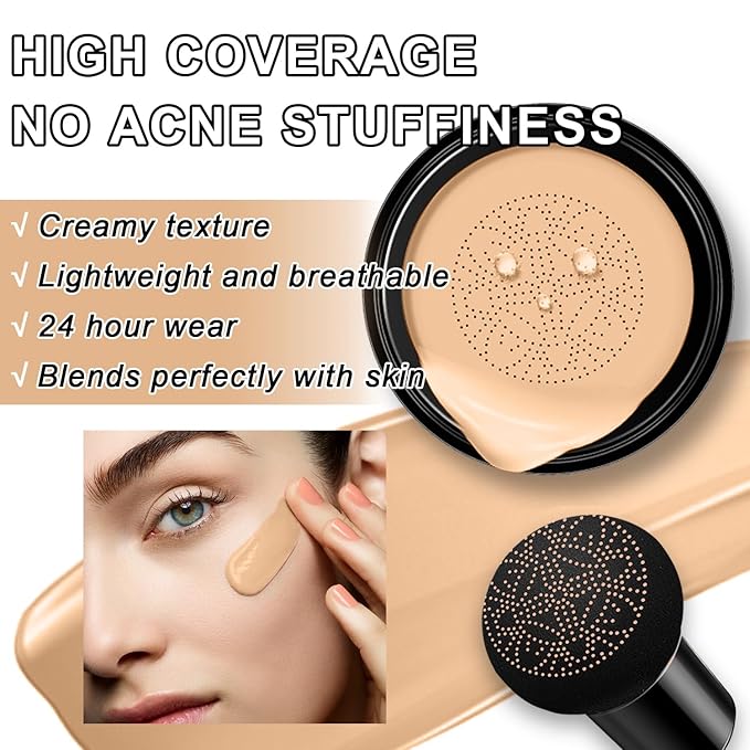 Mushroom Head Air Cushion CC Cream Foundation BB Cream Foundation Makeup Moisturizing CC Cream Liquid Foundation,Concealer Lasting Makeup Foundation Even Skin Tone Makeup Base Primer (#04 Nude)-VeraVaultWomen