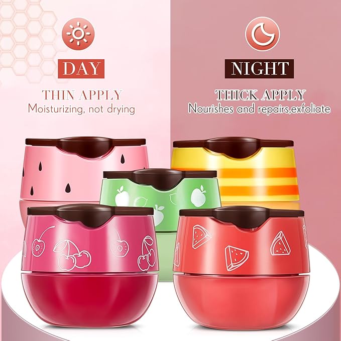 12 Pcs Bee Lip Balm Honey Pot with Brush Propolis Lip Mask Overnight, Moisturizing Hydrating Lip Sleeping Mask Prevention Dry and Cracked(Honey+Strawberry+Watermelon+Apple Lime+Cherry)-VeraVaultWomen