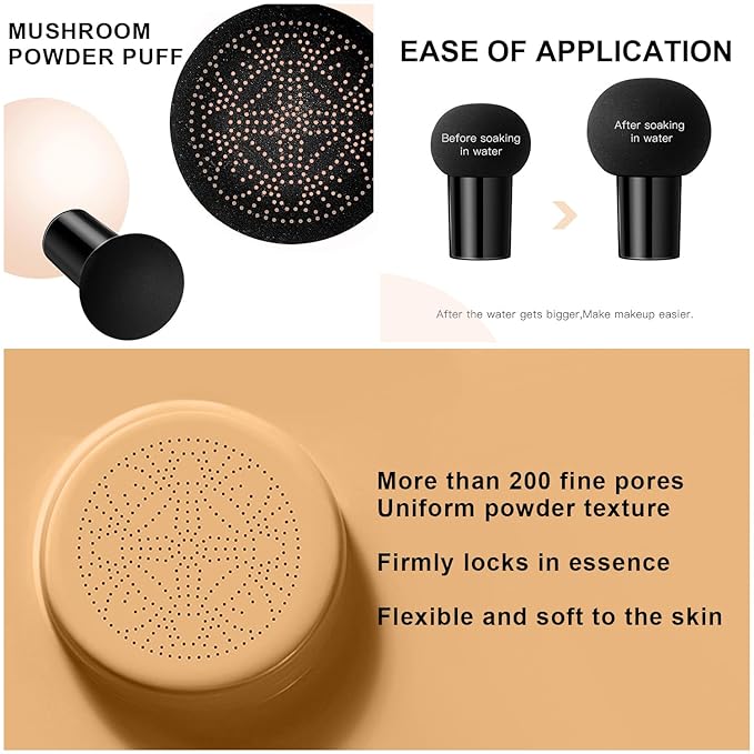 Mushroom Head Air Cushion CC Cream BB Cream Foundation Makeup Moisturizing CC Cream Liquid Foundation, Concealer Lasting Makeup Foundation Even Skin Tone Makeup Base Primer (#05 Wheat)-VeraVaultWomen