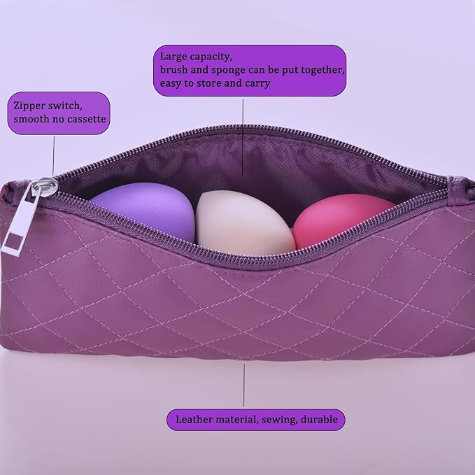 10 Piece Purple Makeup Brushes Set and 3 Piece Makeup Sponge - Wooden Handle with Soft Synthetic Bristles, for Face & Eye Makeup | Professional Cosmetic Brushes | Includes Travel Pouch-VeraVaultWomen