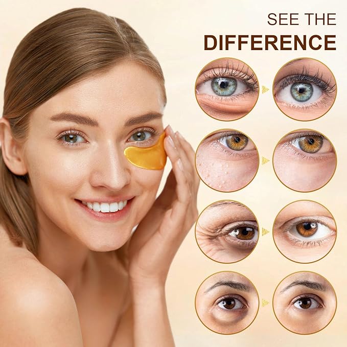 10Pairs 20Pcs 24K Gold Under Eye Patches, Collagen Eye Masks for Dark Circles and Puffiness, Reduce Wrinkles and Puffy Eyes, Refresh Your Skin, Women Skincare Eye Treatment Products-VeraVaultWomen
